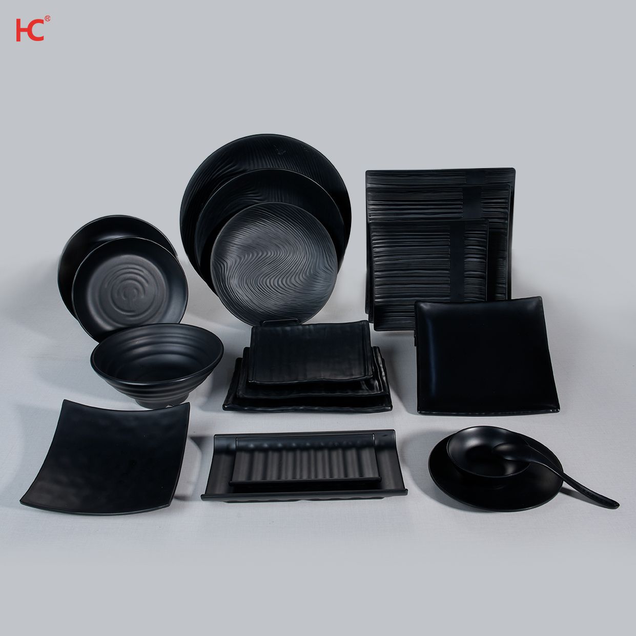 Japanese korean sushi luxury Sakura freestyle round restaurant tableware soup bowl square dinnerware set black melamine plates