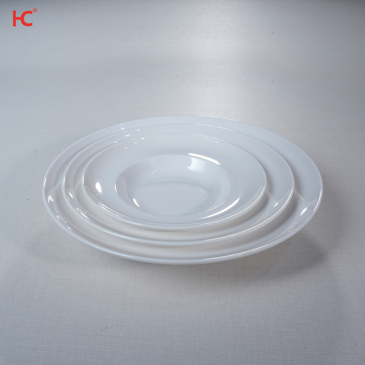 21018 Classic round Unbreakable Dinnerware Plate 100% Melamine Deep Soup Bowl Sustainable Stocked White Plastic Dish Parties