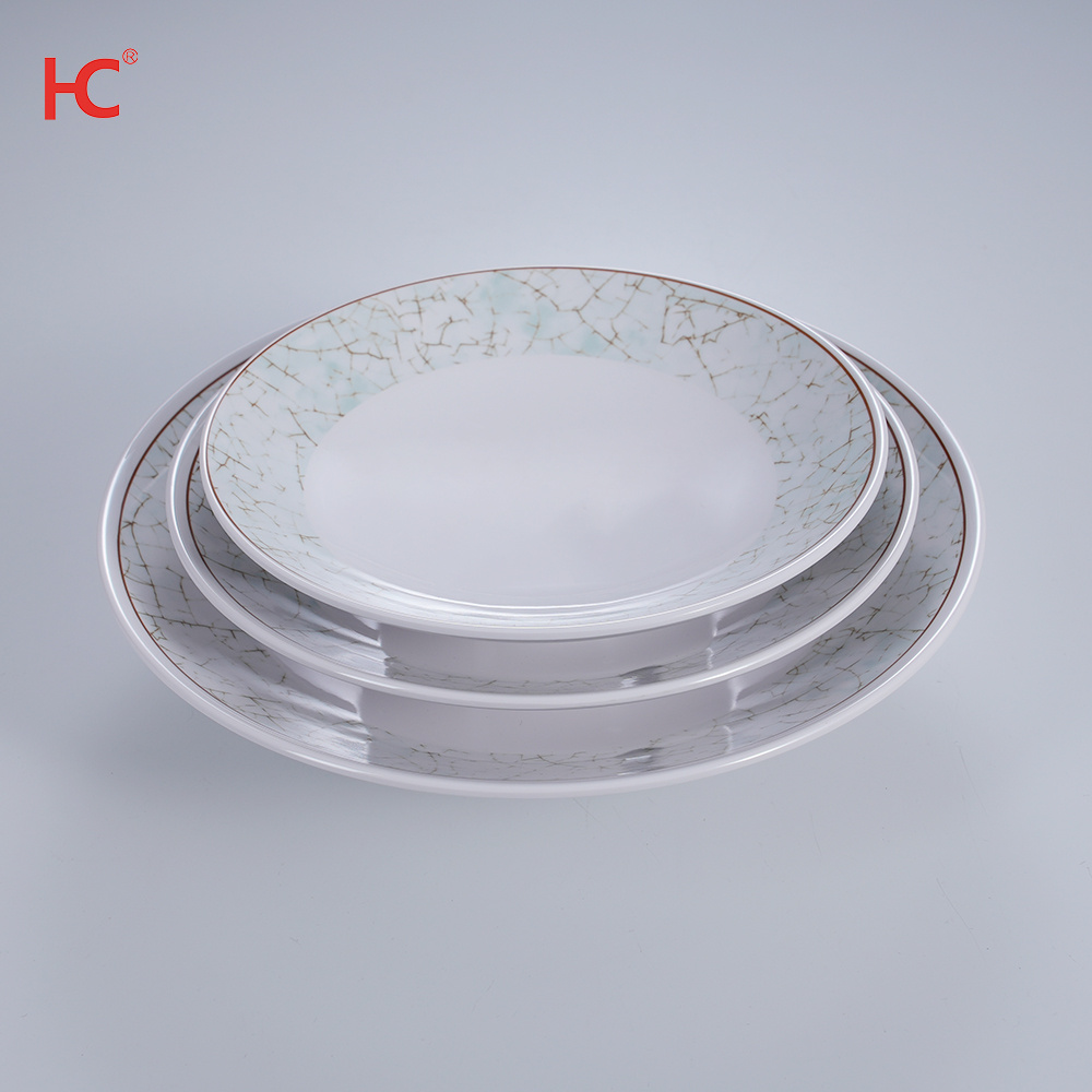 22109 Customizable Melamine Dinnerware Set Modern Luxury Plastic Tableware Sustainable Shallow Plate Home Restaurant Weddings