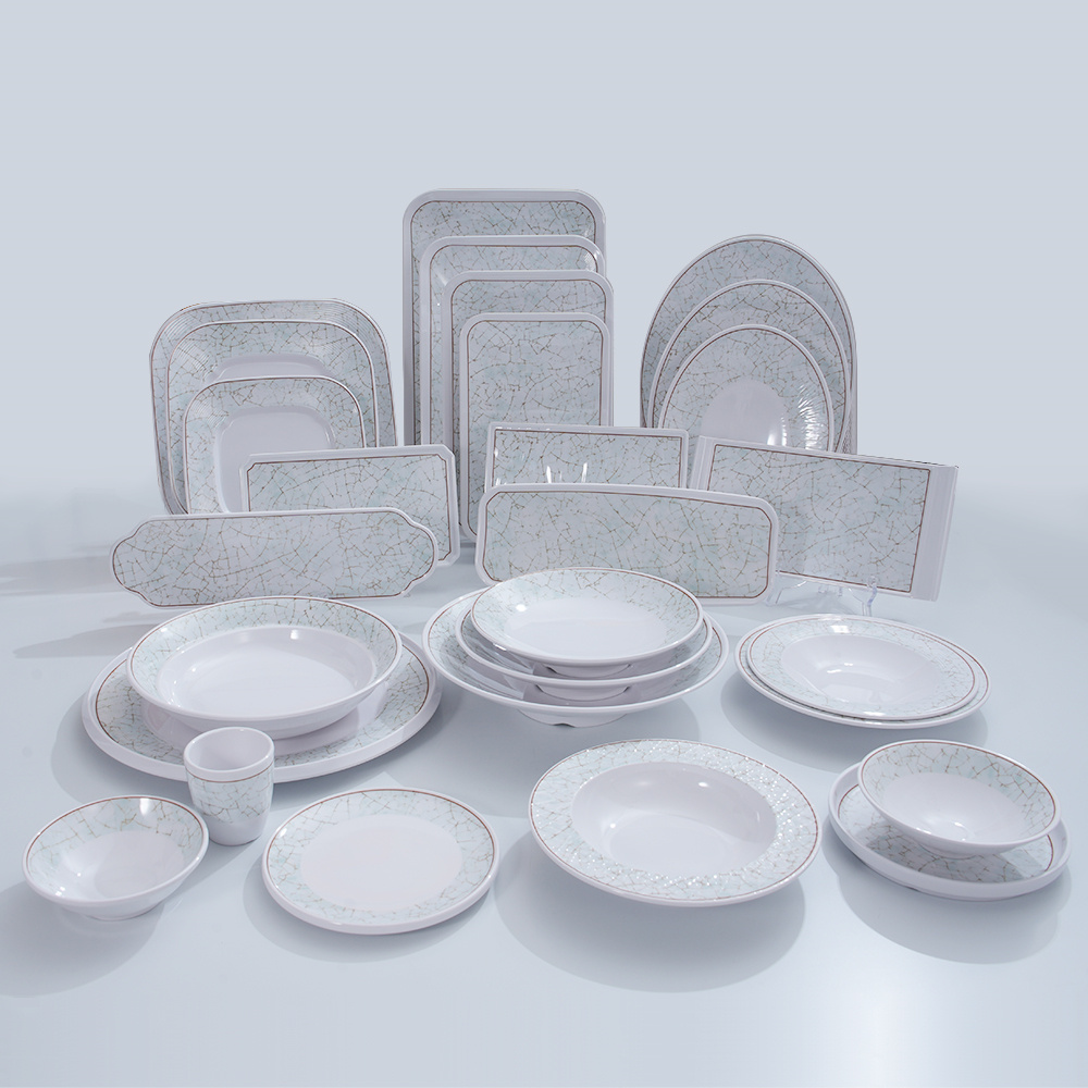 Customizable Melamine Dinnerware set Plate Plastic Tableware Dish cup bowl Jade porcelain style